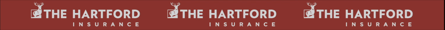 Ultra-wide stadium LED artwork with three white Hartford Insurance logos spaced across a red background