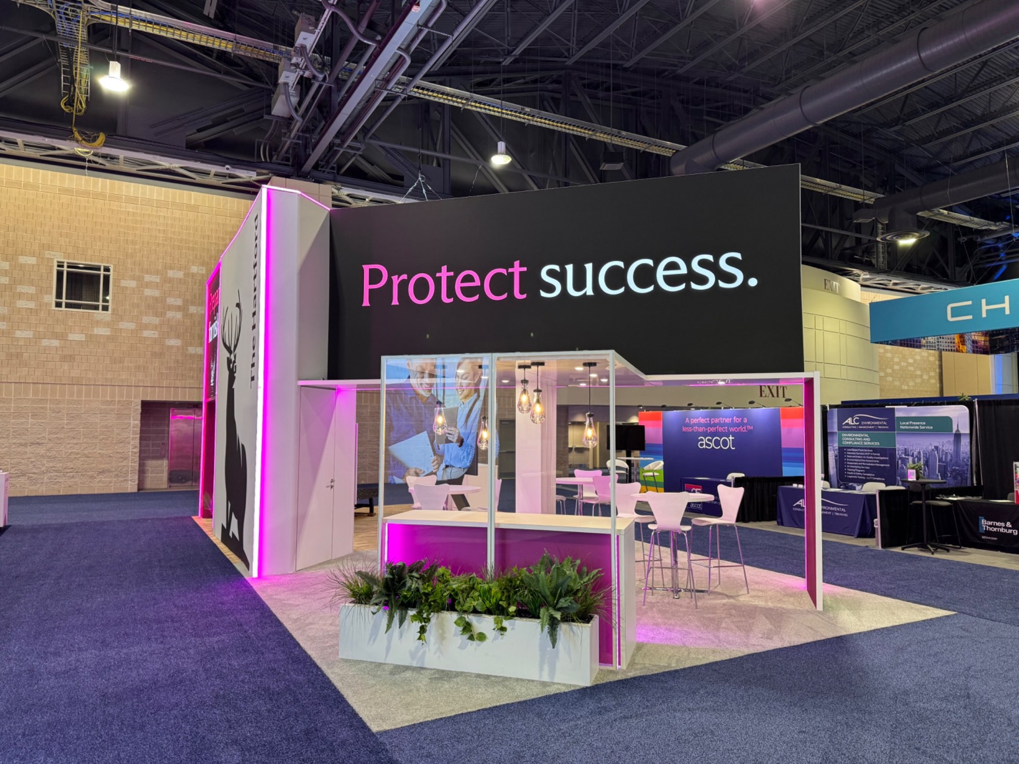 The Hartford booth showing a video screen beneath Protect success messaging